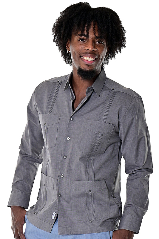 Men Cotton Blend Classic Guayabera L/S Shirt CHARCOAL-Color Options-MTCG1742 - 6 PCS/PRE-PACK