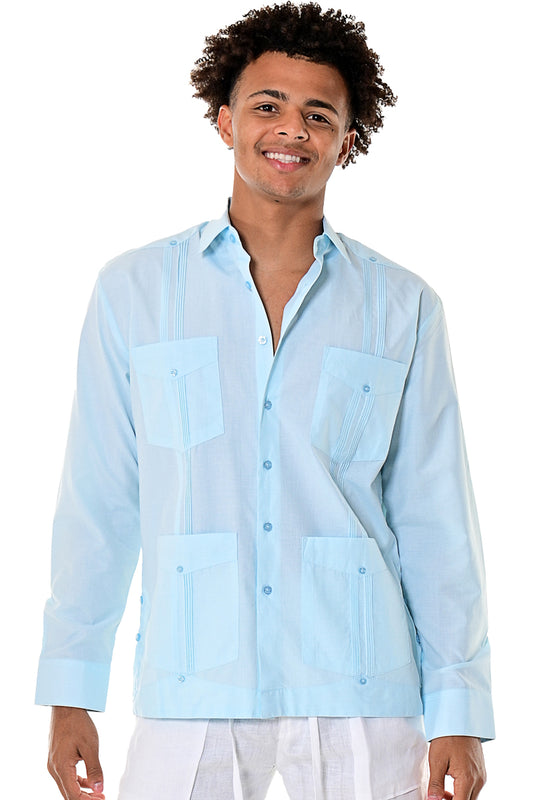 Men Cotton Blend Classic Guayabera L/S Shirt MINT-Color Options-MTCG1742 - 6 PCS/PRE-PACK