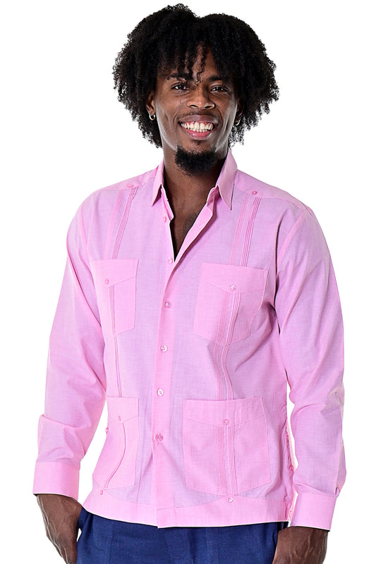 Men Cotton Blend Classic Guayabera L/S Shirt RED-Color Options-MTCG1742 - 6 PCS/PRE-PACK