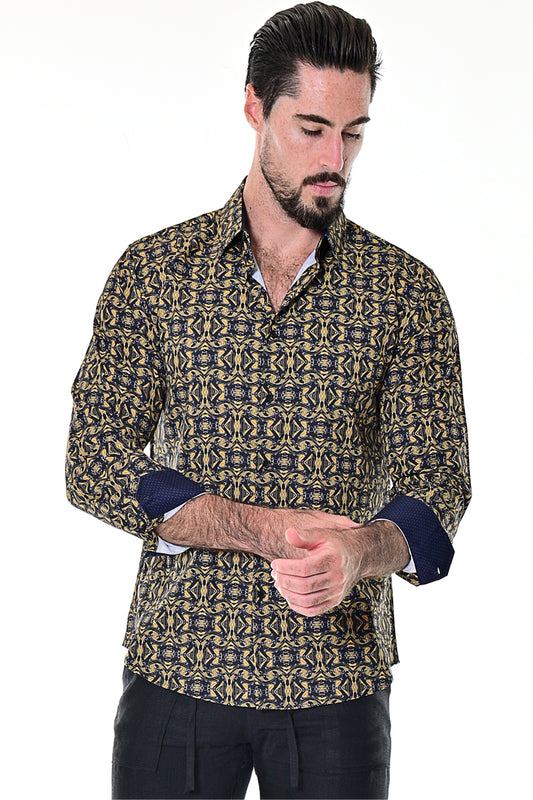 Mens Cotton-Polyester Spandex Print Long Sleeve Shirt-MXL1674 - 6 PCS/PRE-PACK